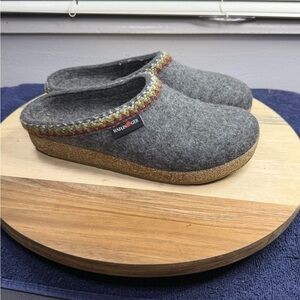 Haflinger Gray Wool Clog Slippers with Trim (Women’s 8-8.5)